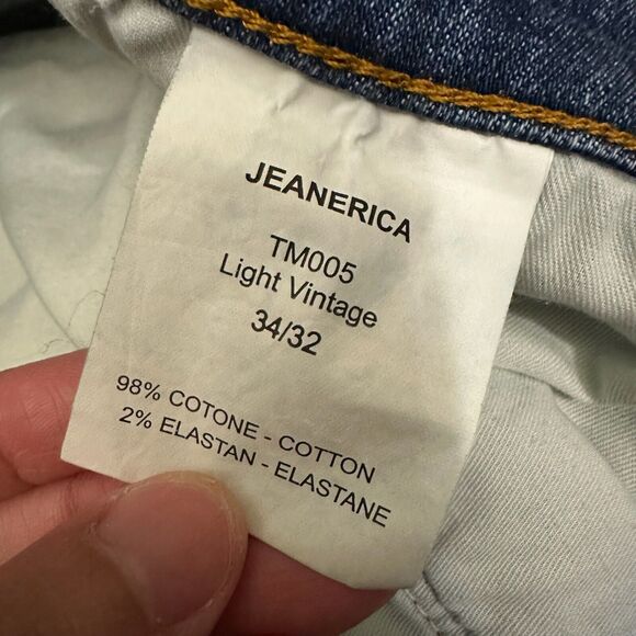 JEANERICA TM005 Jeans Blue Denim Light Vintage Straight Leg Cotton - Picture 9 of 13